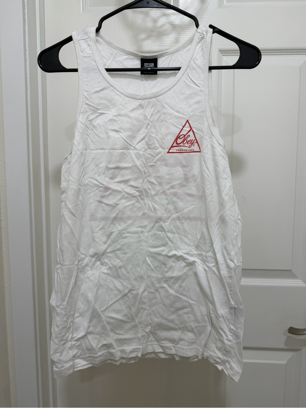 Obey White Tank Top with Small Red Logo